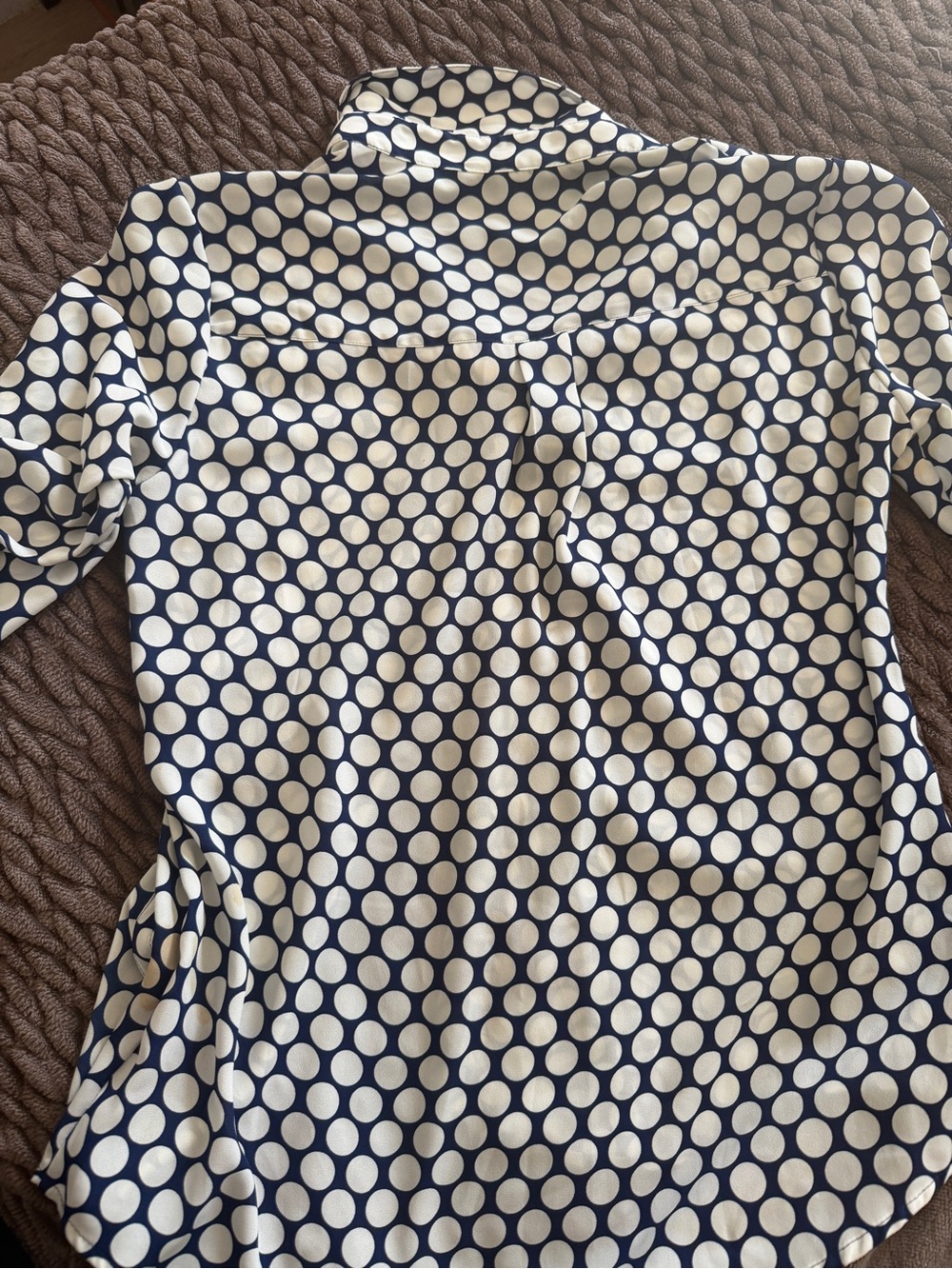 Express Navy and White Polka Dot Button-Up Blouse
